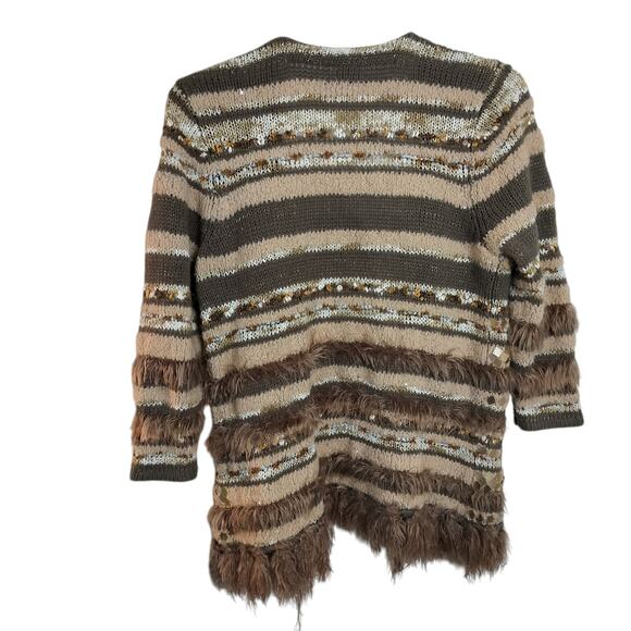 4535)Chico's Greta Mirror Fringe Neutral Combo Open Front Cardigan Sz 0/Small - Picture 3 of 8
